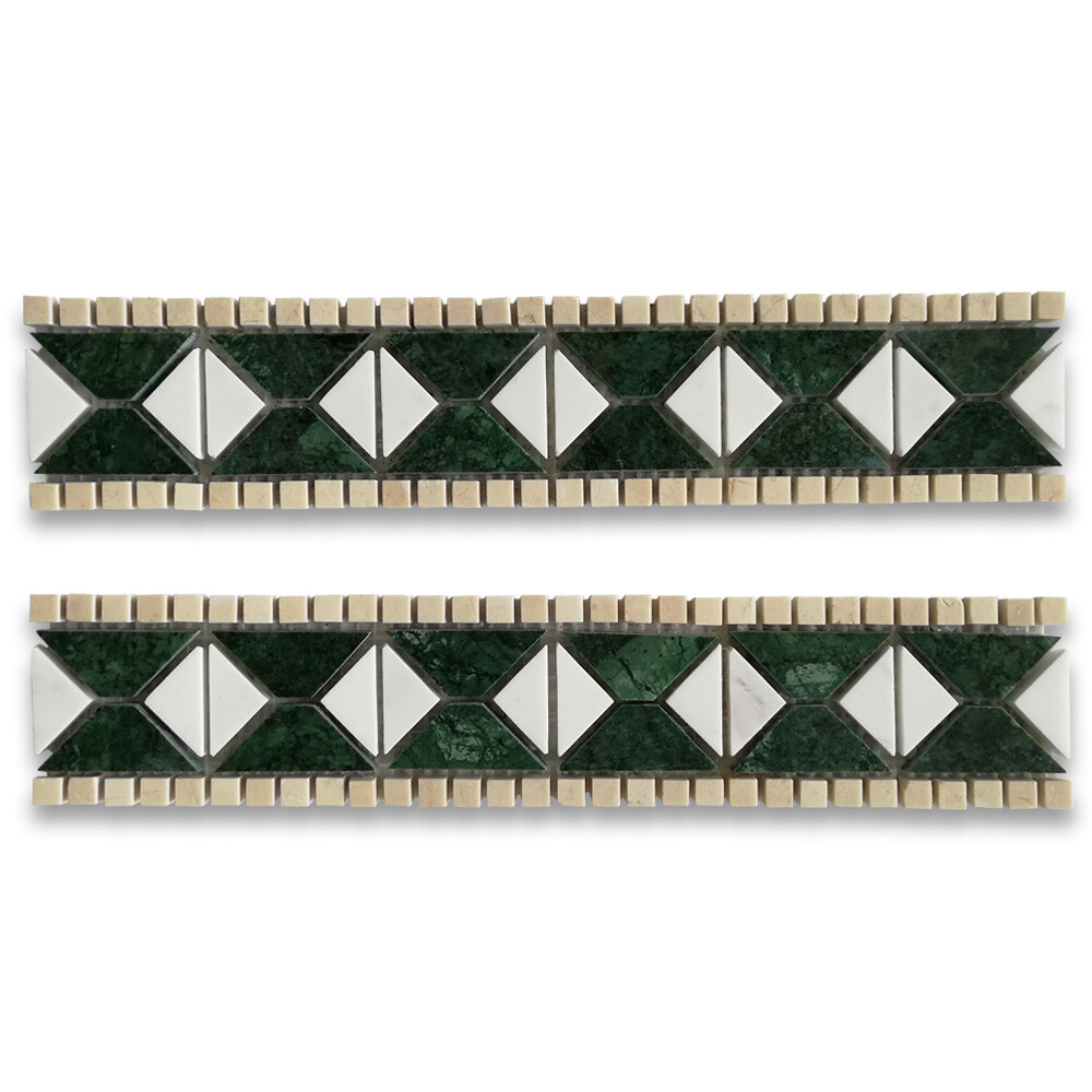 B0037P Marble Mosaic Border Listello Accent Tile Tahitian Green Polished