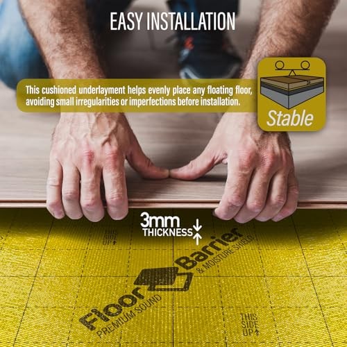 Premium Floor Underlayment with Moisture Barrier – 200 sq ft Roll, 3mm 1 Pack