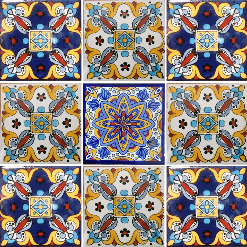 SET #276) With NINE Mexican Tiles Ceramic Clay Handcrafted Mexico