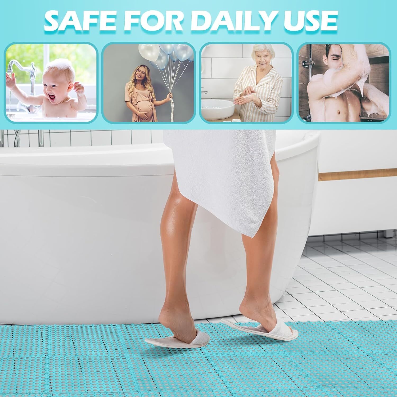 50 Pcs 11×11 Interlocking Drainage Tiles Non Slip Floor Mats TPE Bathroom Patio