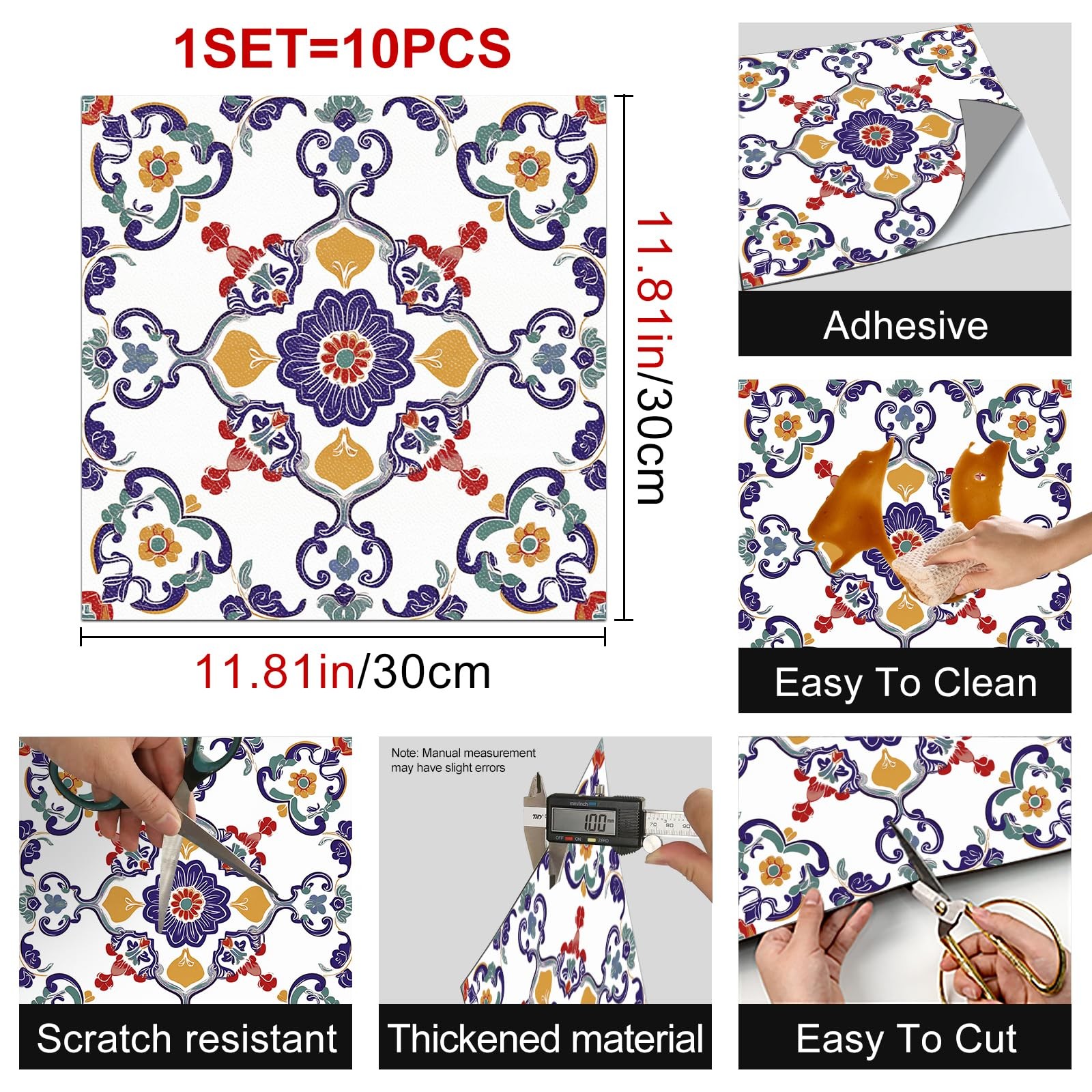 HOMETITUTE European Floral Peel Stick Floor Tile 12×12 Vinyl