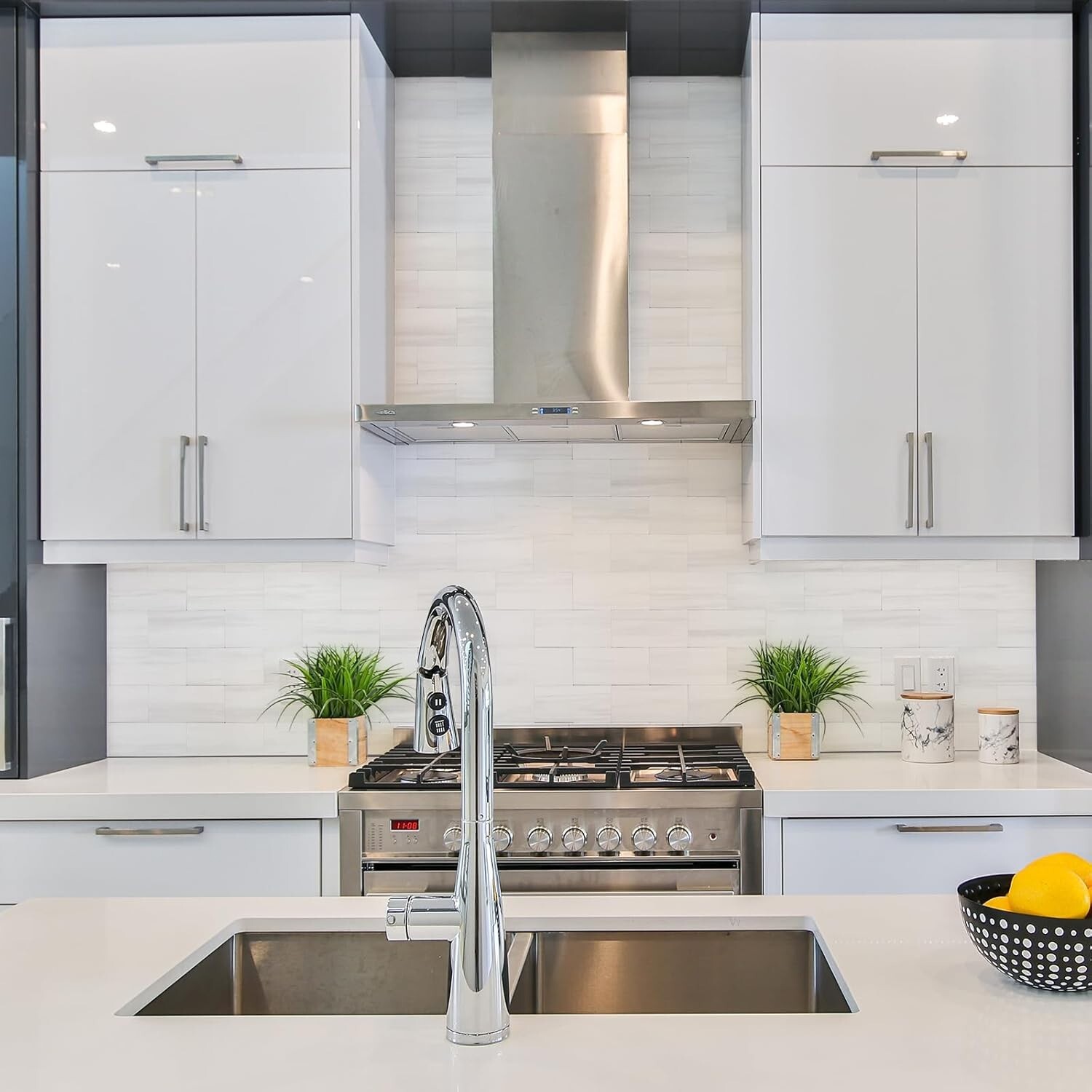 STICKGOO 10-Sheet Subway Tile Peel and Stick Backsplash, Star White Marble Look