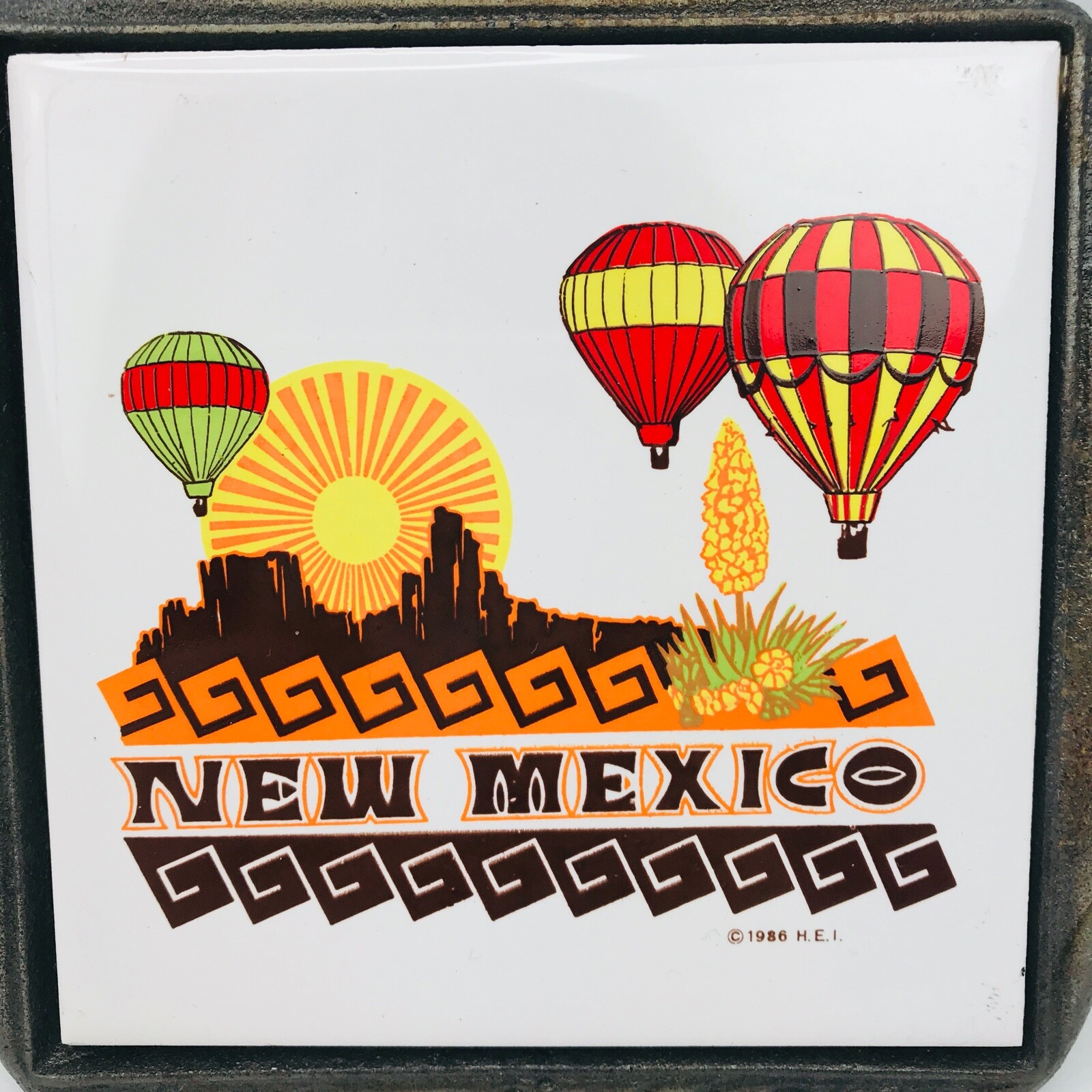New Mexico Hot Plate Coaster Wall Hanging Trivet Hot Air Balloons Cast Iron 80s