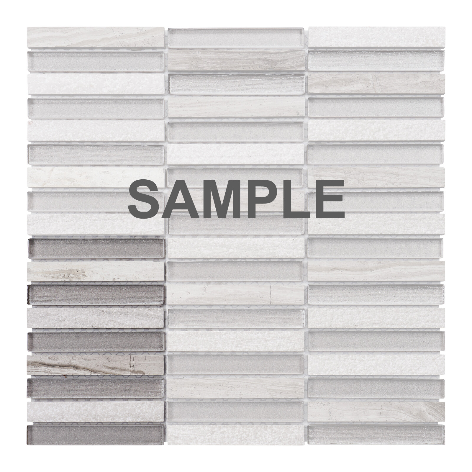 White Oak Stone Marble Gray Glass Earth Tone Stacked Mosaic Tile Wall Backsplash