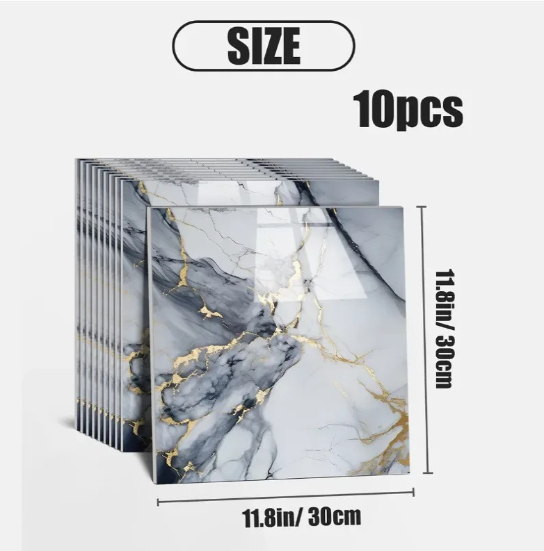 10Pcs Peel and Stick Marble Floor Wall Panels PVC Tiles Sticker US