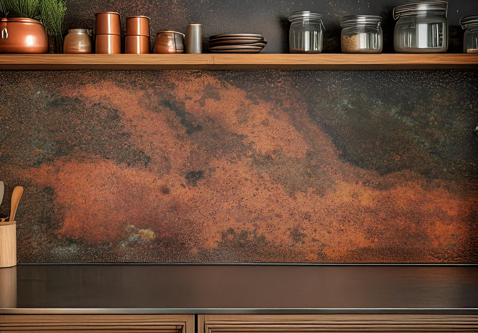 Real Copper Backsplash Panel – Handmade Metal Wall Art Kitchen Decor