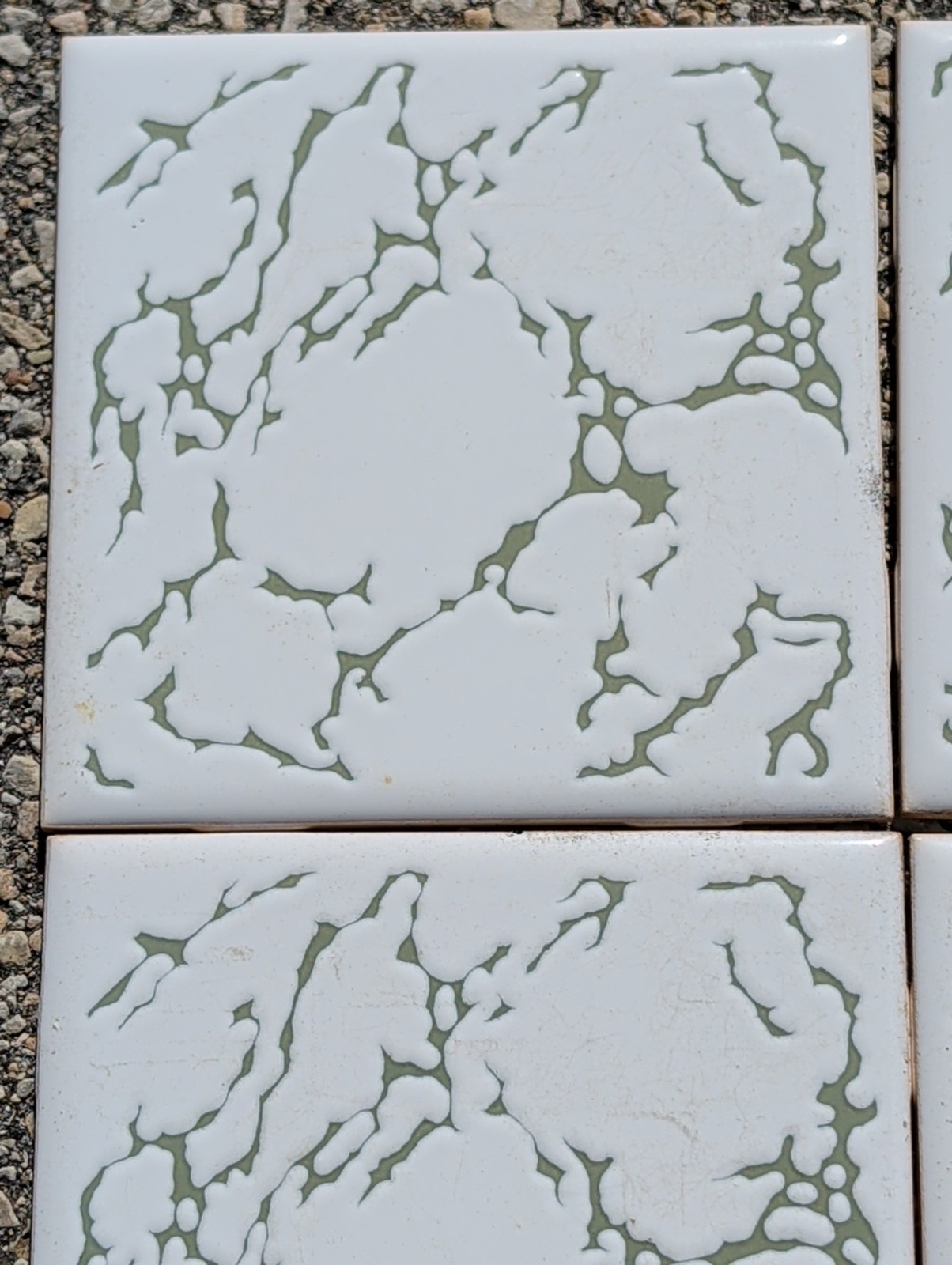 Vtg 10 Wall Tile NTK Japan Avocado Green Veined White Porcelain Ceramic MCM 4.25