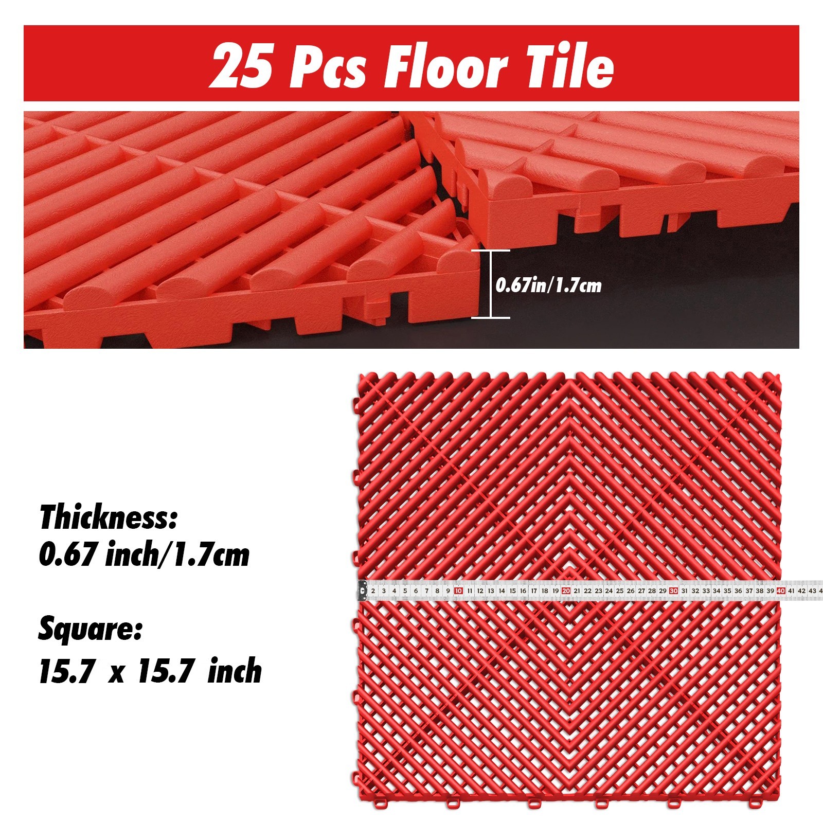 25/50 Packs Interlocking Garage Floor Tiles Vented Water Drainage 15.75×15.75”