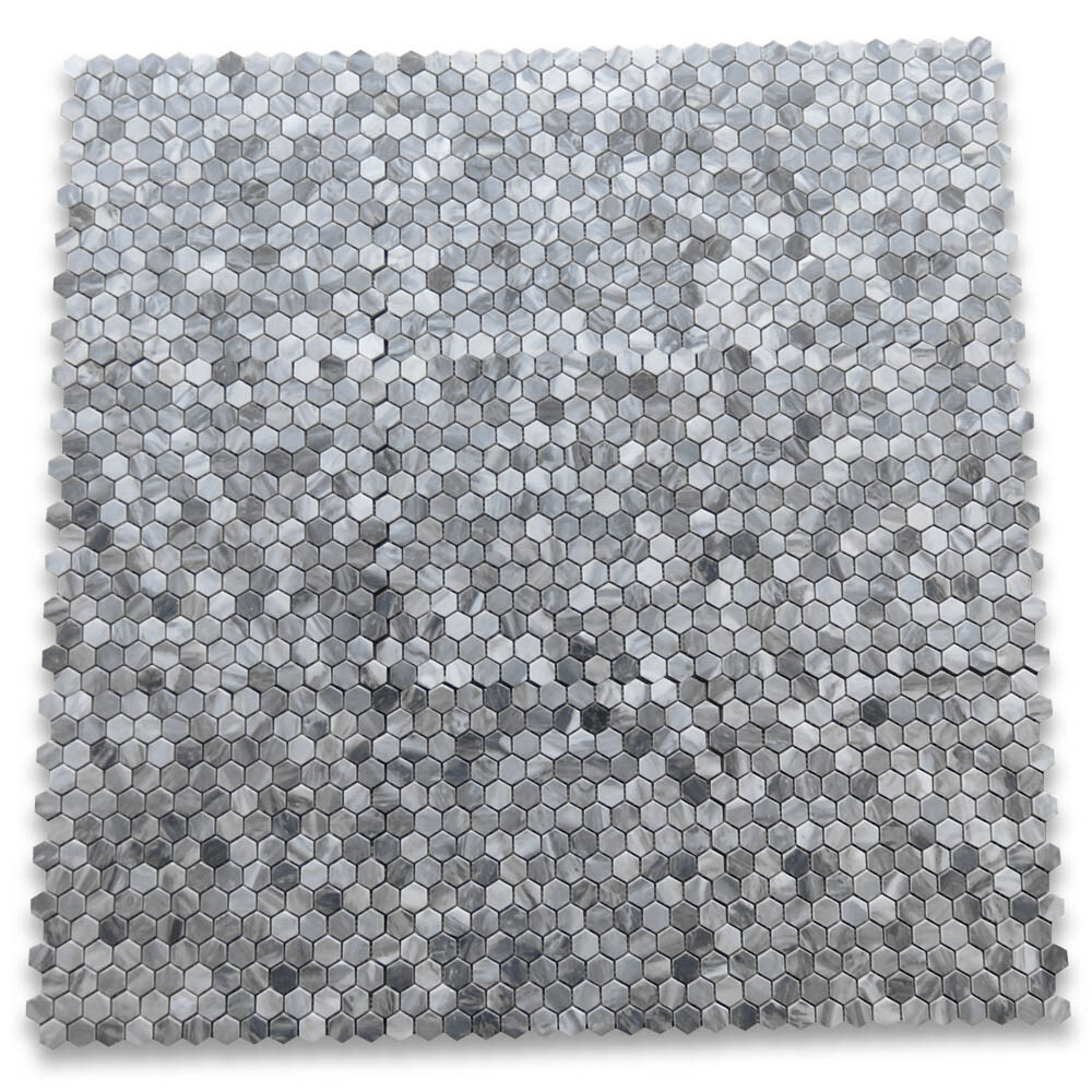 K31XH Bardiglio Gray Dark Grey Marble 1 inch Hexagon Mosaic Tile Honed