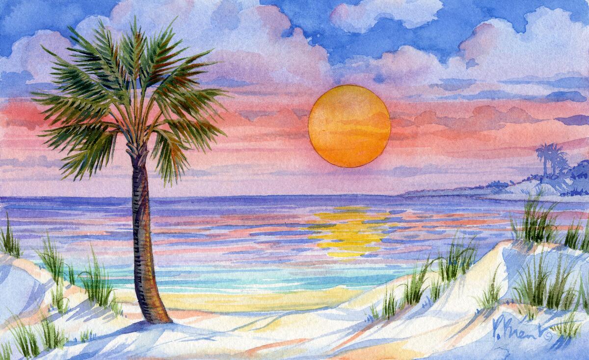 Ceramic Backsplash Tile Mural Beach Scene Kitchen/Bathroom/Shower – Sunset Palm