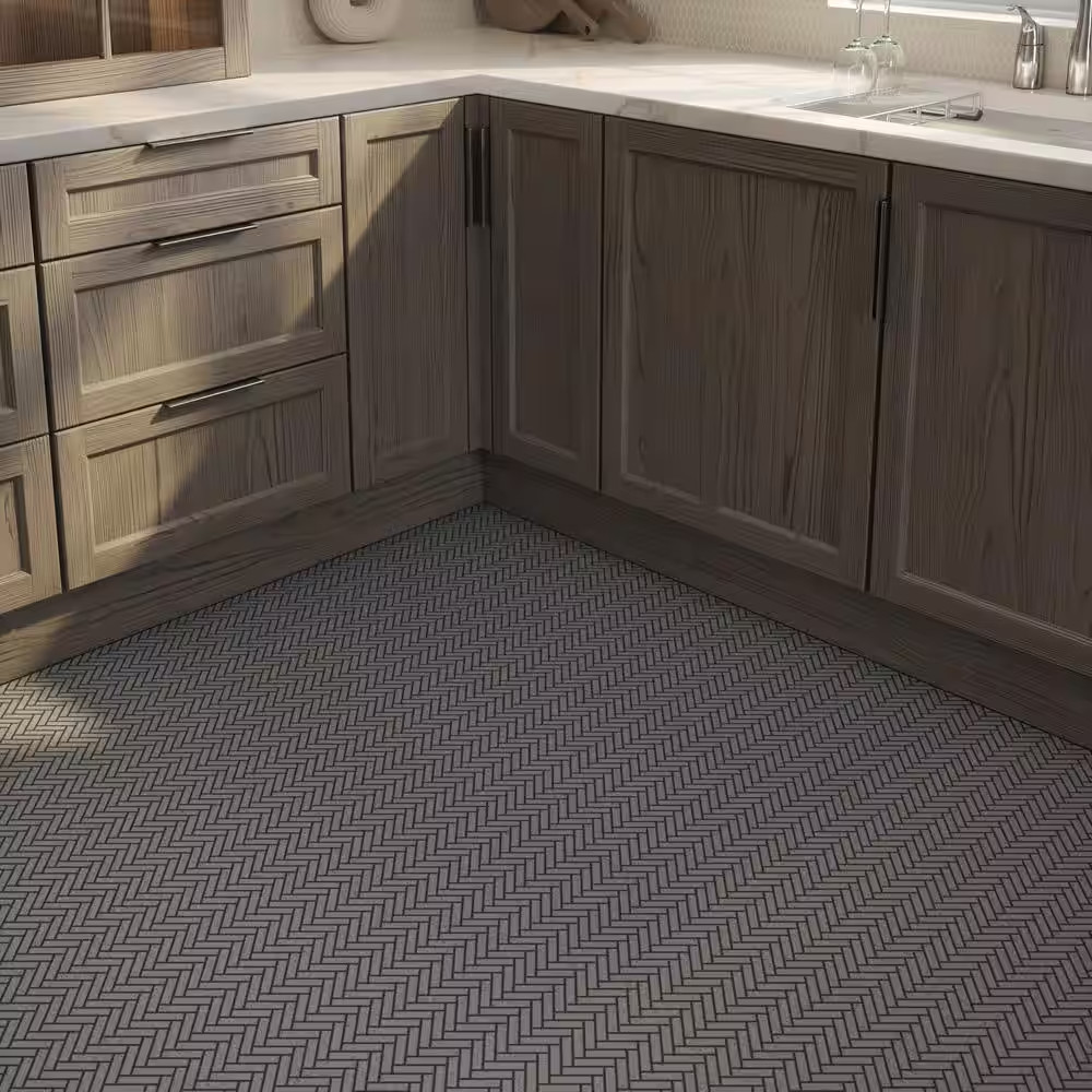 Basalt Herringbone Gray 10 In. X 10.75 in Honed Basalt Wall and Floor Mosaic Til