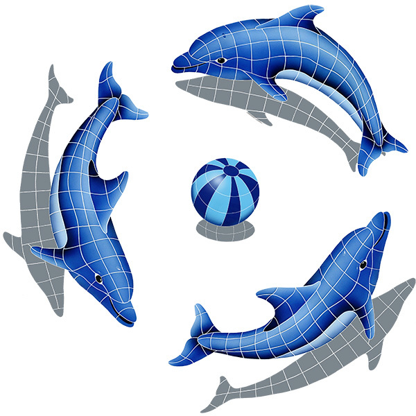 Dolphin Group with Beach Ball Ceramic Swimming Pool Mosaic