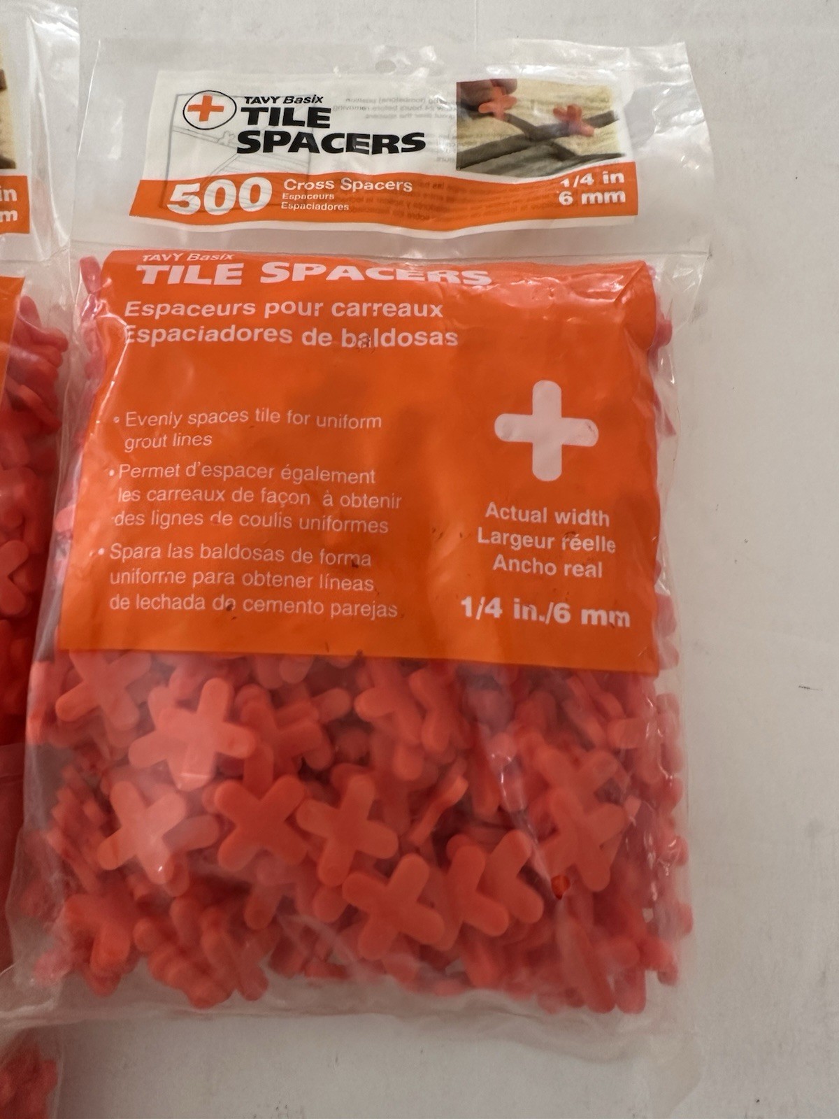 LOT OF 7 – Tavy Basix Tile Spacers 1/4in 6mm 500 Cross Pcs Orange Plastic