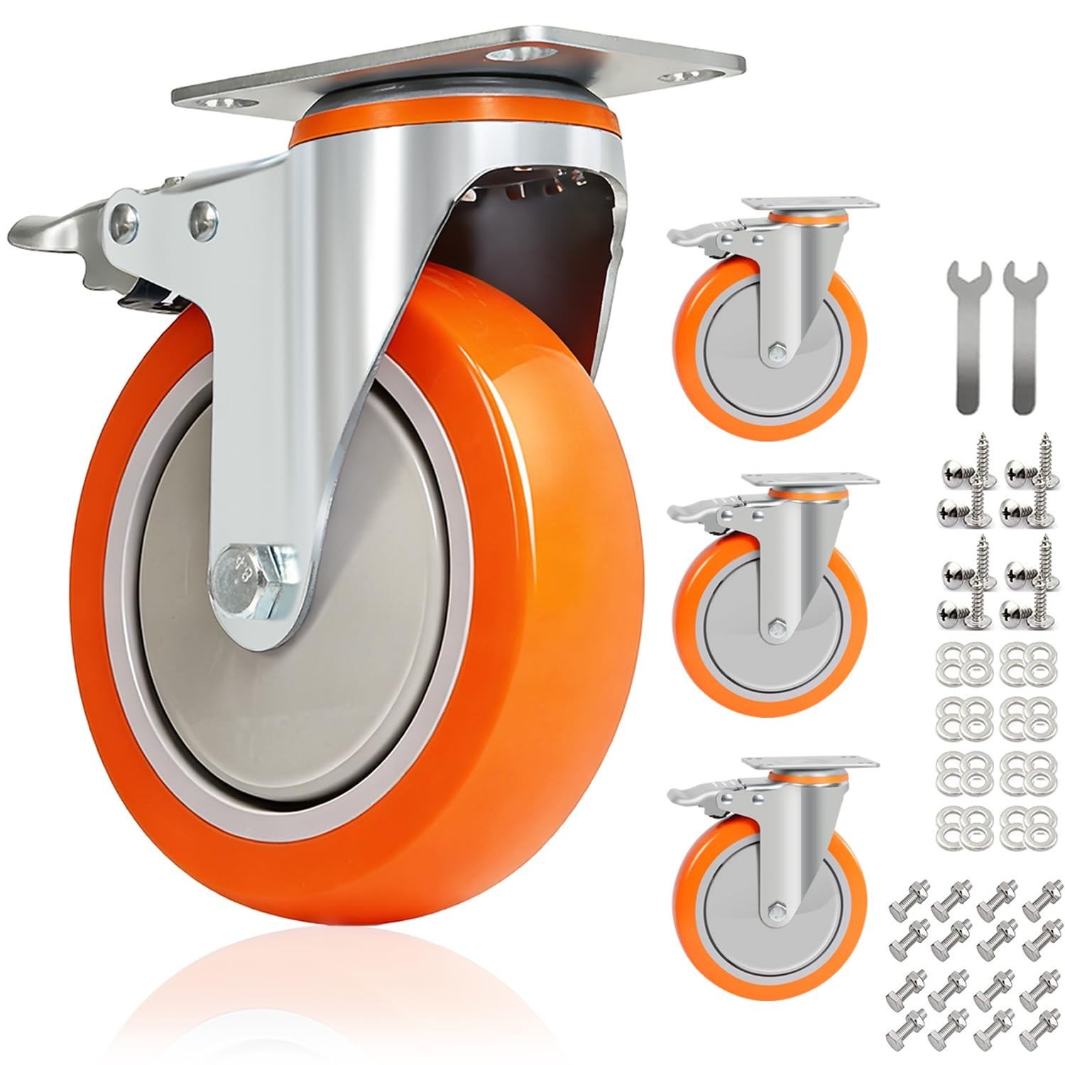 6 Inch Swivel Caster Wheels Set of 4, 2600lb Capacity, Silent Polyurethane Wh…
