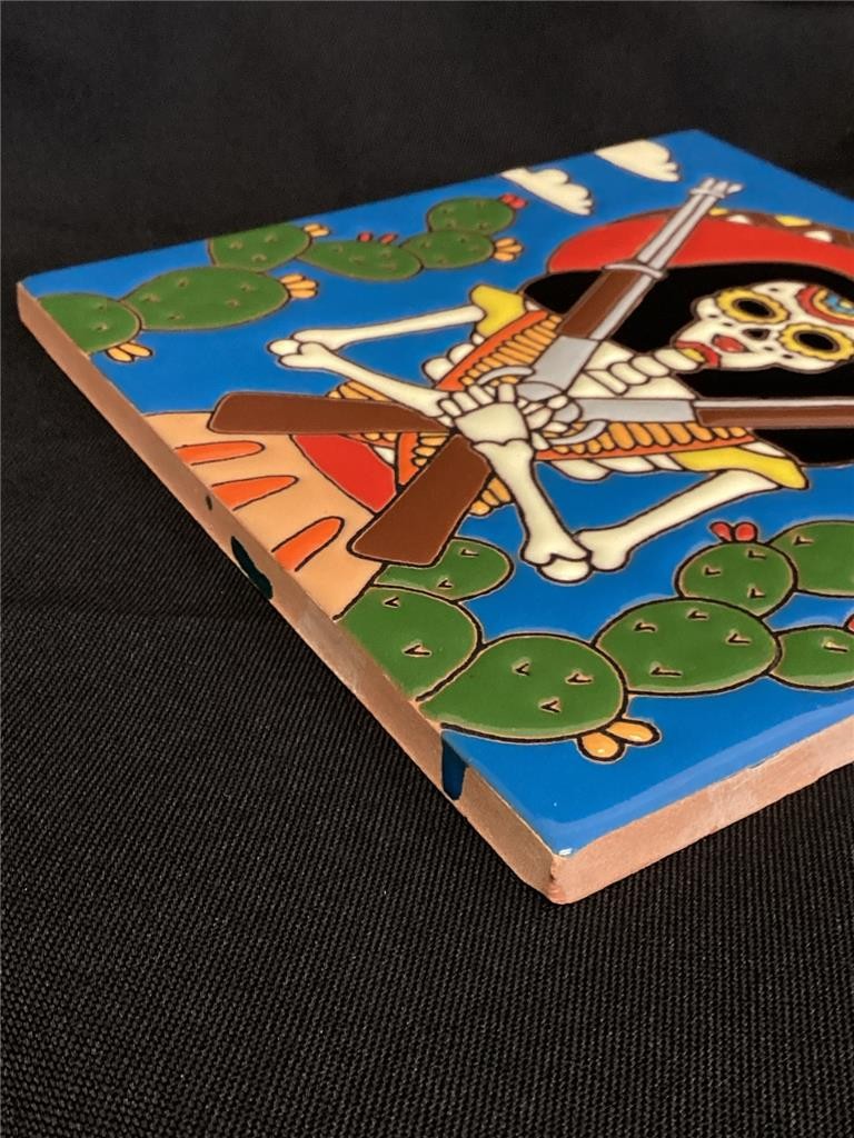 ++ Handmade Rifle Lady Day of The Dead Clay Tile 6×6