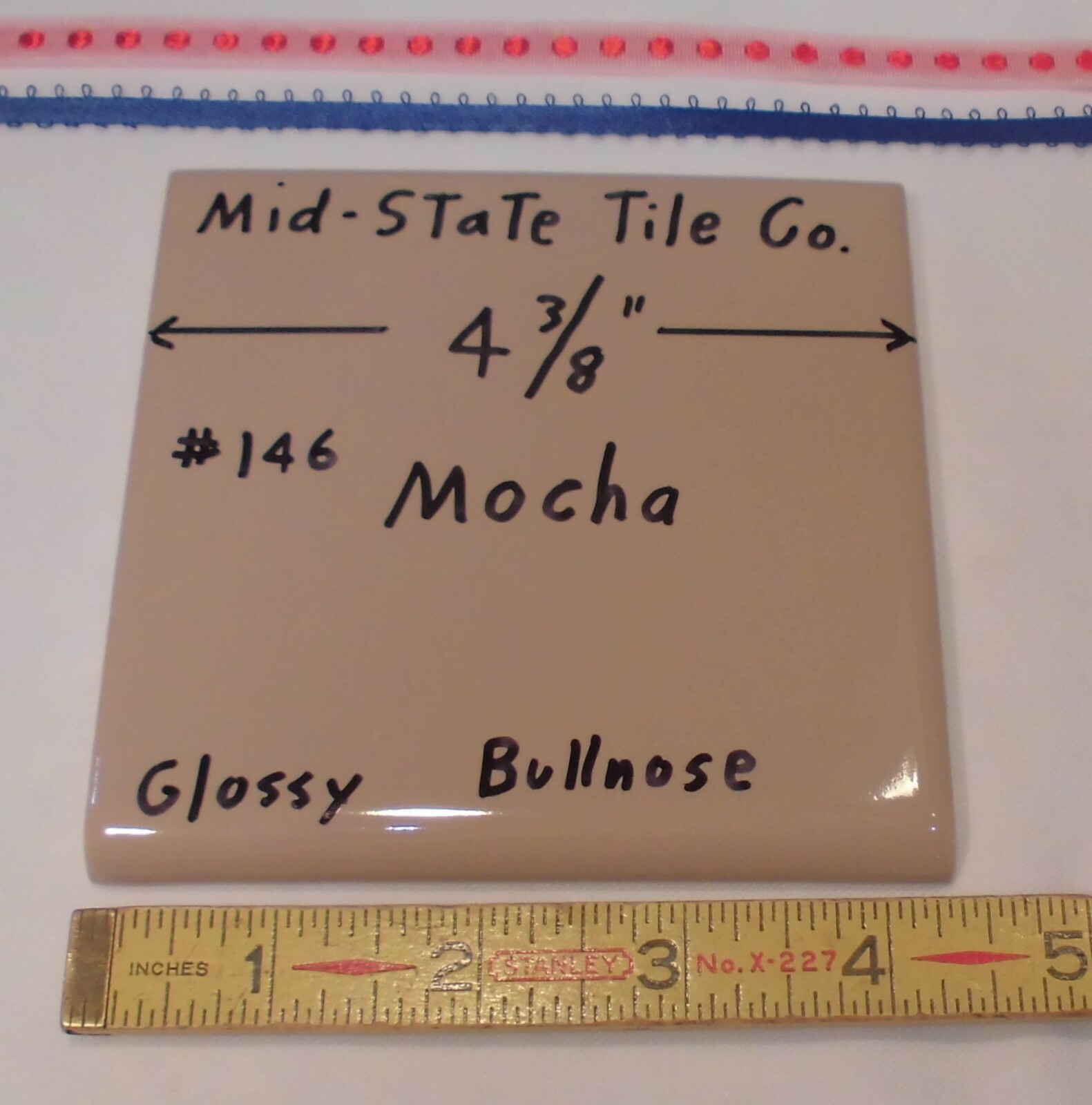 1 pc. *Mocha – Brown* Bullnose Ceramic Tile 4-3/8″ by Mid-State Co. Glossy NEW