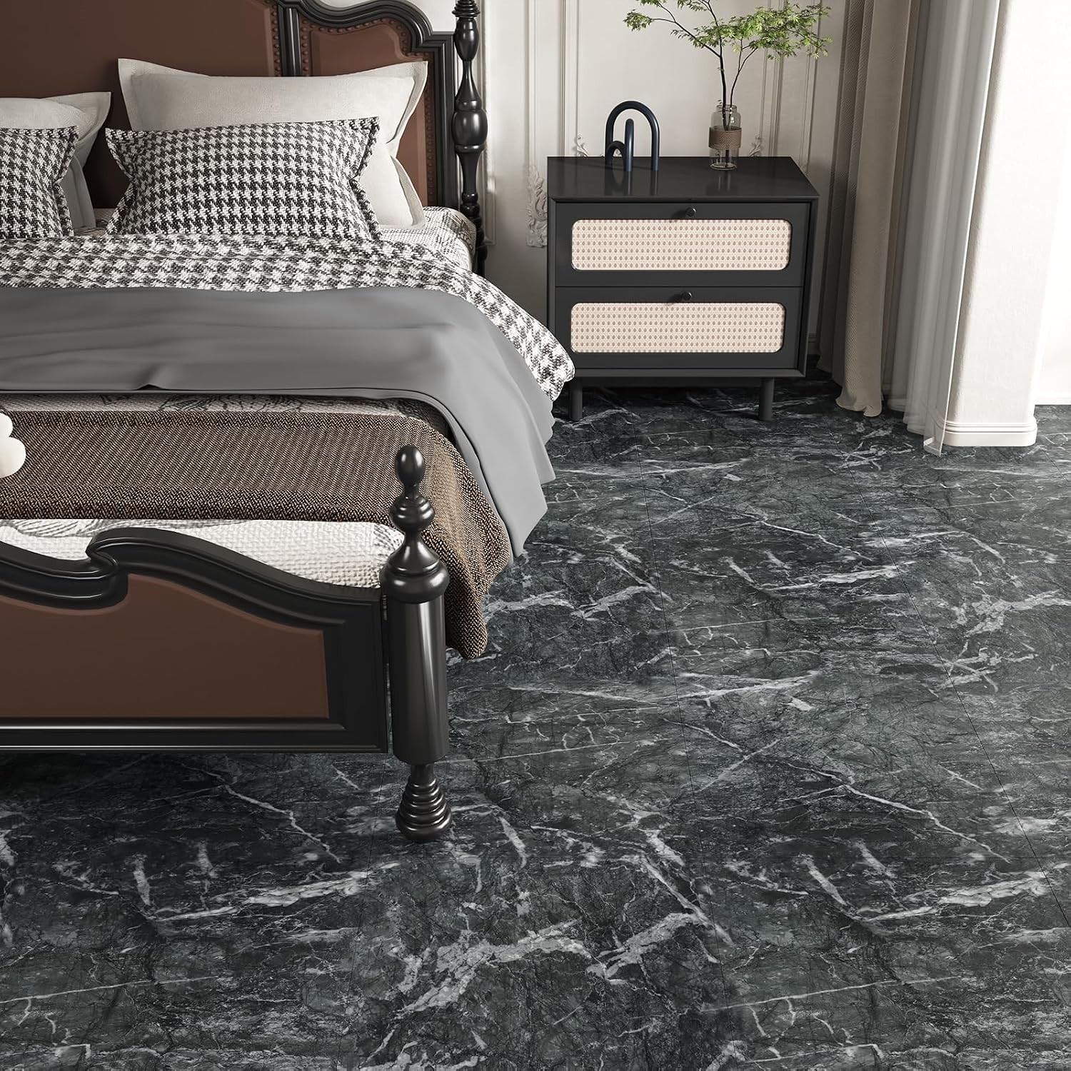 12″x12″ Peel and Stick Floor Tile Waterproof Black Grey Slate Marble Flooring…