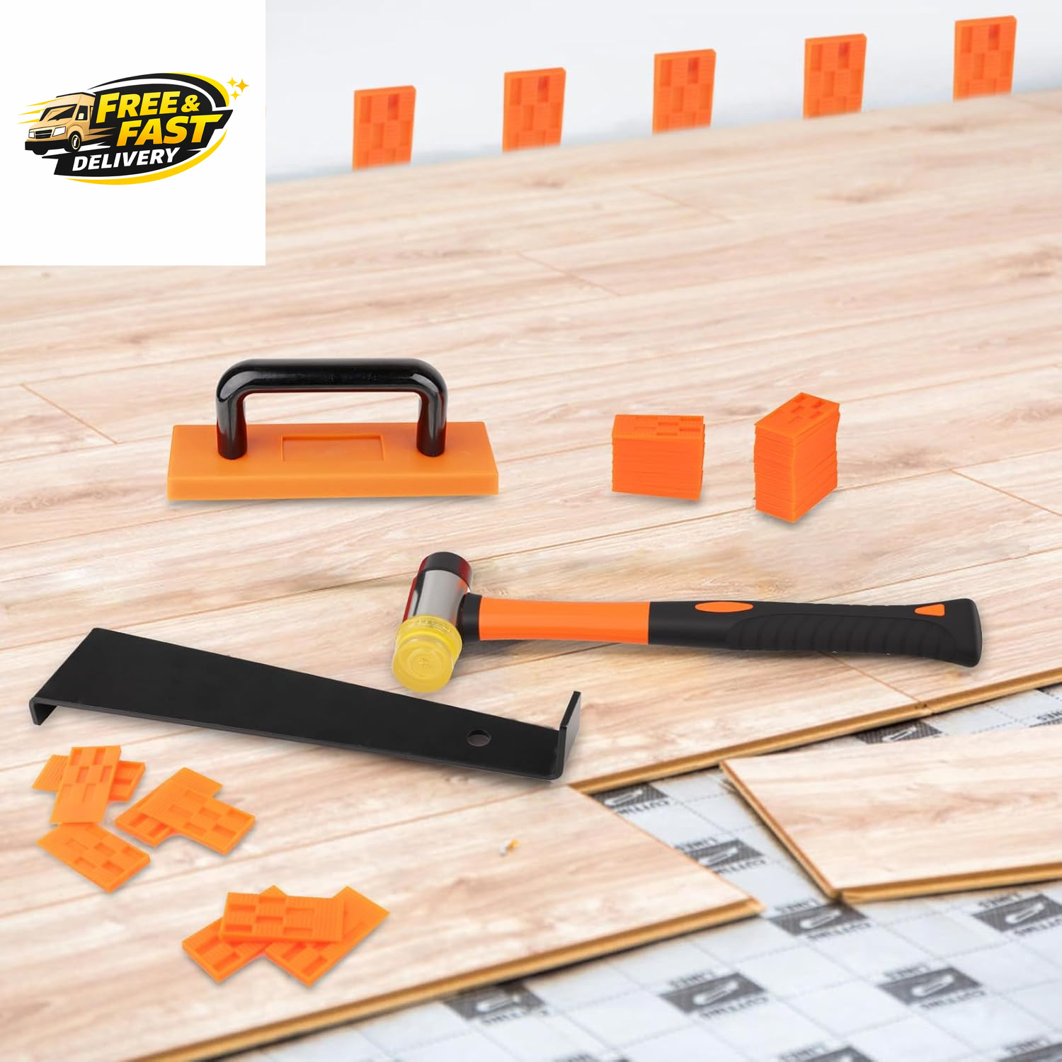 43-Piece Laminate Flooring Tools with Sturdy Double-Ended Hammer, Steel Return H