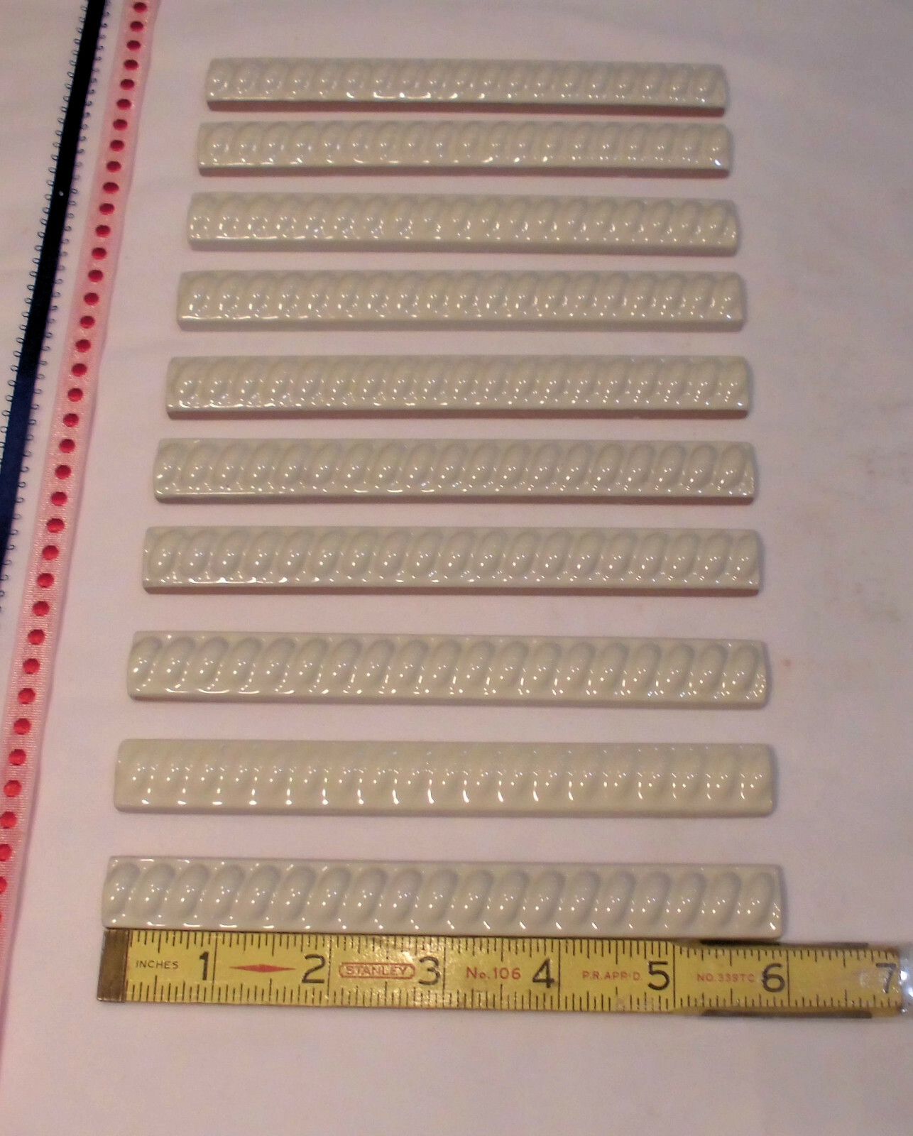 10 pcs. *Bone-Vanilla color: Ceramic Liner-Pencil-Sizzle Tiles; 5/8″ X 6″ Twist