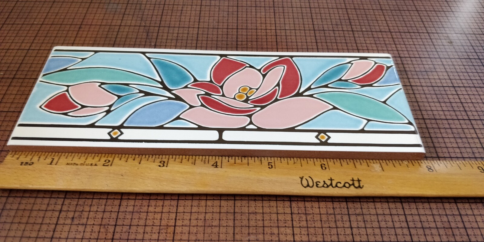 Multi color Flower Border Tile / Accent Tiles / Made in Italy – Hand-painted