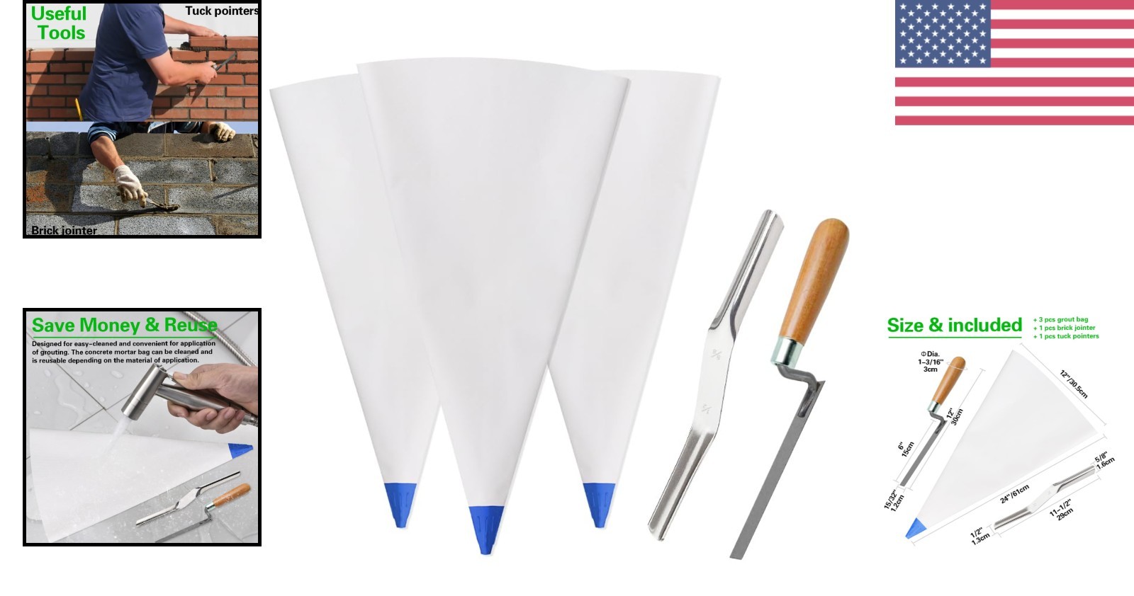3 Pack Waterproof Grout Bags 12″ x 24″ for Masonry and Tile Projects
