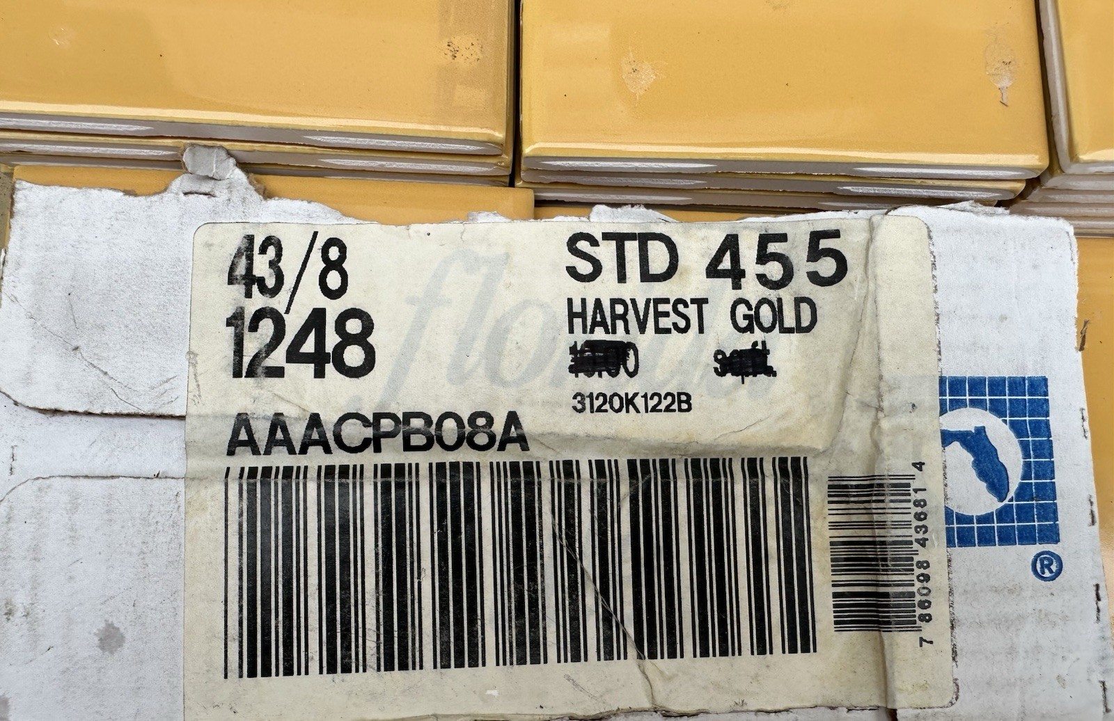 1 pc. Harvest Gold Yellow: 4-3/8″ Glossy Ceramic Tile by Florida Co. #1248 NEW