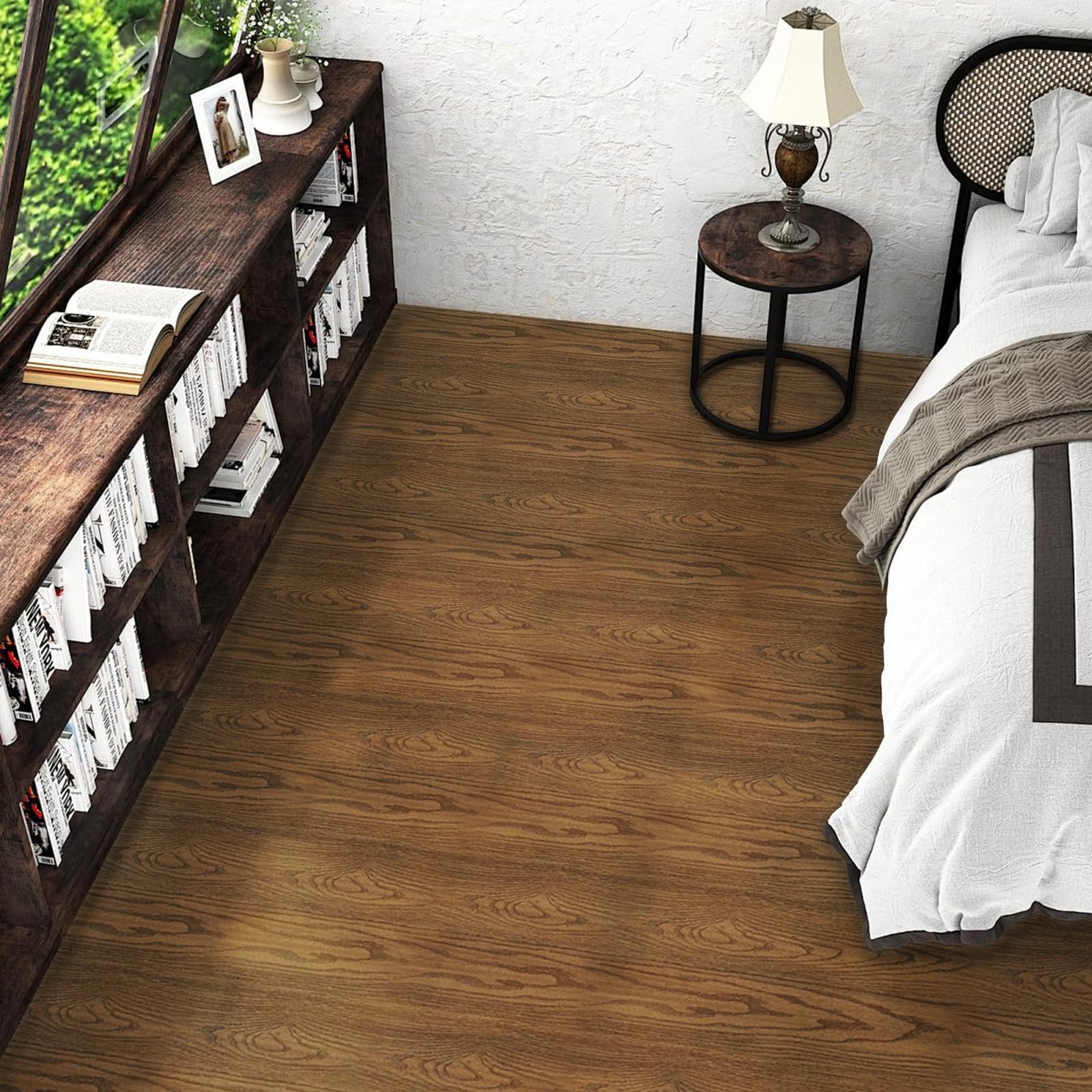 Shackcom Brown Wood Floor Tiles Roll Peel & Stick 2 Roll 15.7″x 118.11″, Thic…