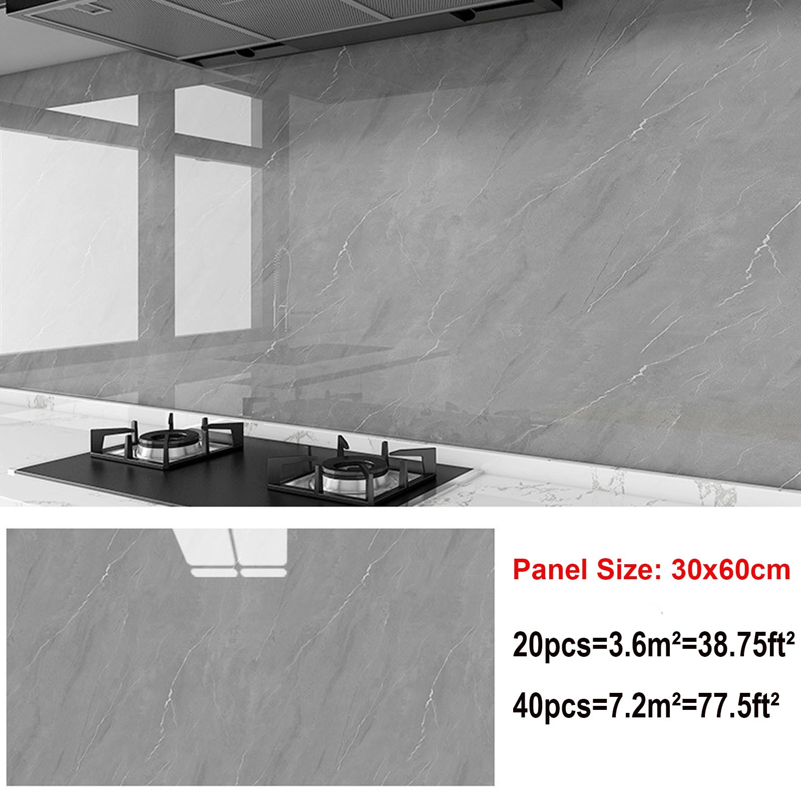 20/40pcs Marble Backsplash Tiles Stick Waterproof Foam Panels PVC Wall Sticker