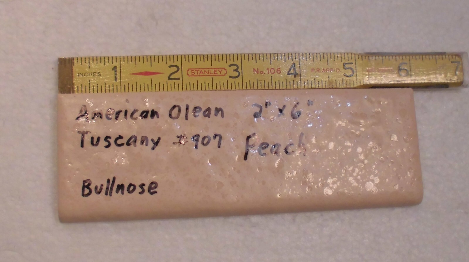 1 pc. Ceramic Bullnose Tile: 2” X 6″ Tuscany Peach #907 by American Olean: NEW