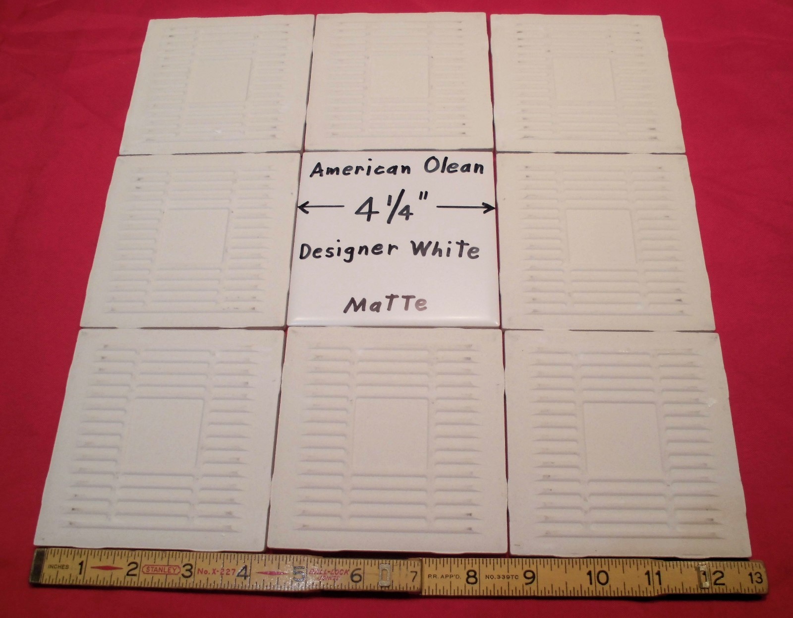 9 pieces: Ceramic Tiles *Matte Designer White* #61 by American Olean 4-1/4″ NEW
