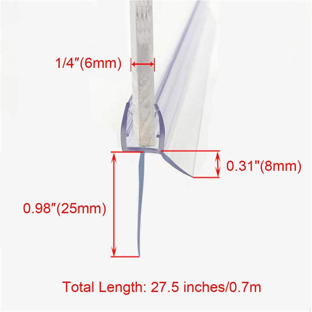Frameless Shower Door Bottom Seal with Drip Rail 1/4″ 1/4"(6mm), Clear