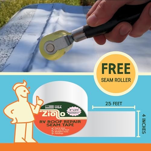 RV Roof Repair Seam Tape with Roller – 4″ x25′ Waterproof Tape for Campers,