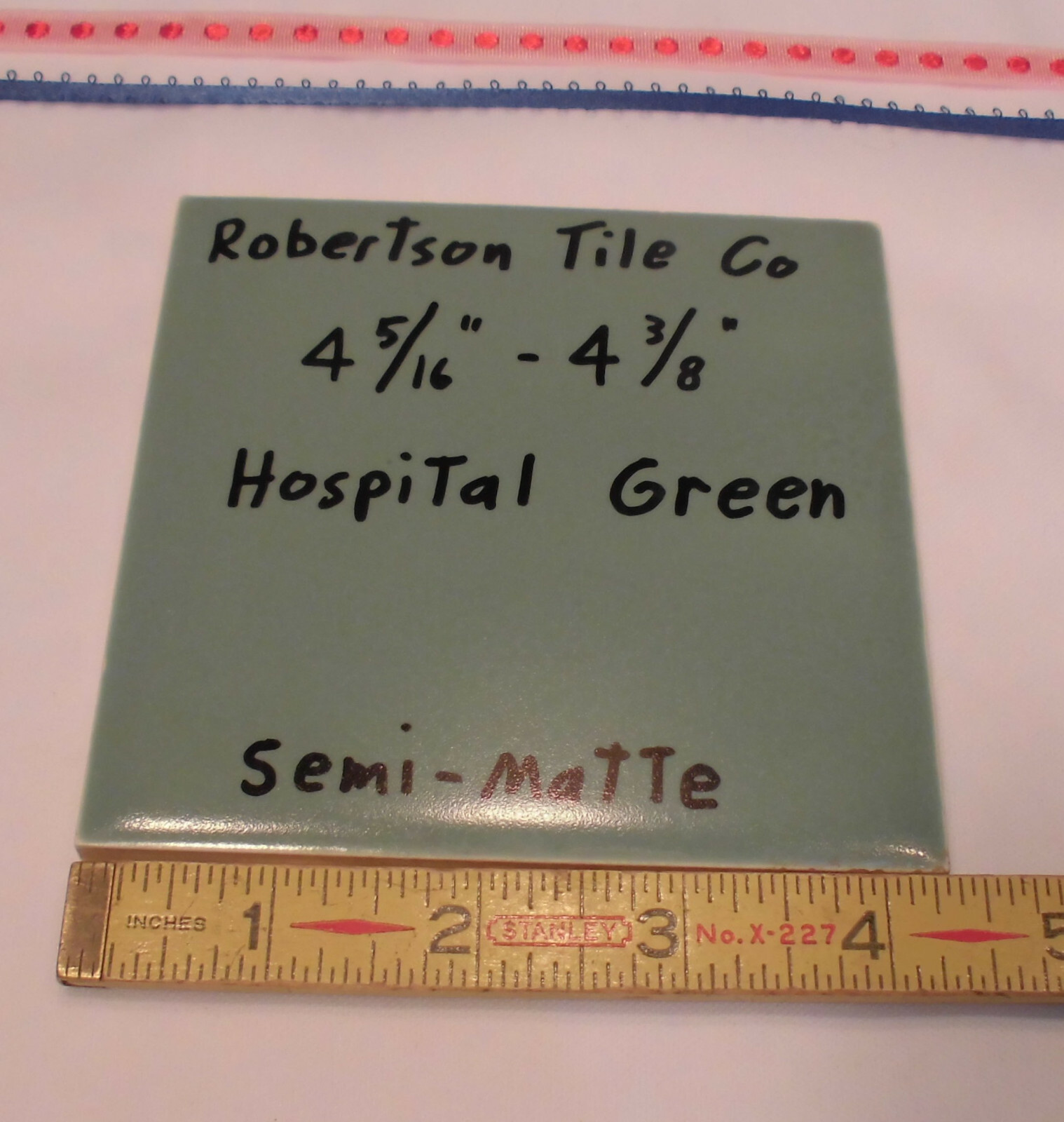 1 pc. Vintage Ceramic Tile *Hospital Green* 4-5/16″- 4-3/8″ by Robertson Co. NOS