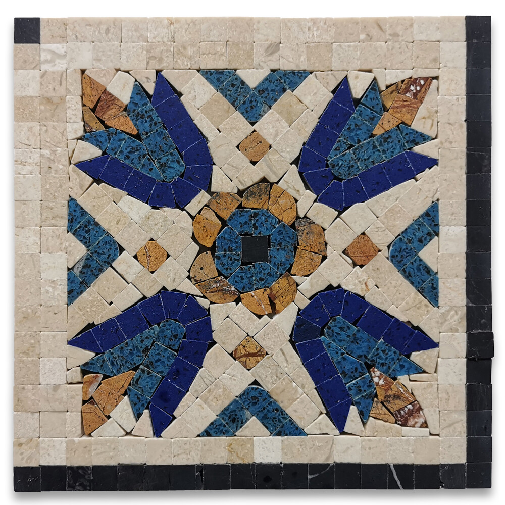 B0108CP Royal Sapphire 7.1×7.1 Marble Mosaic Border Corner Tile Polished