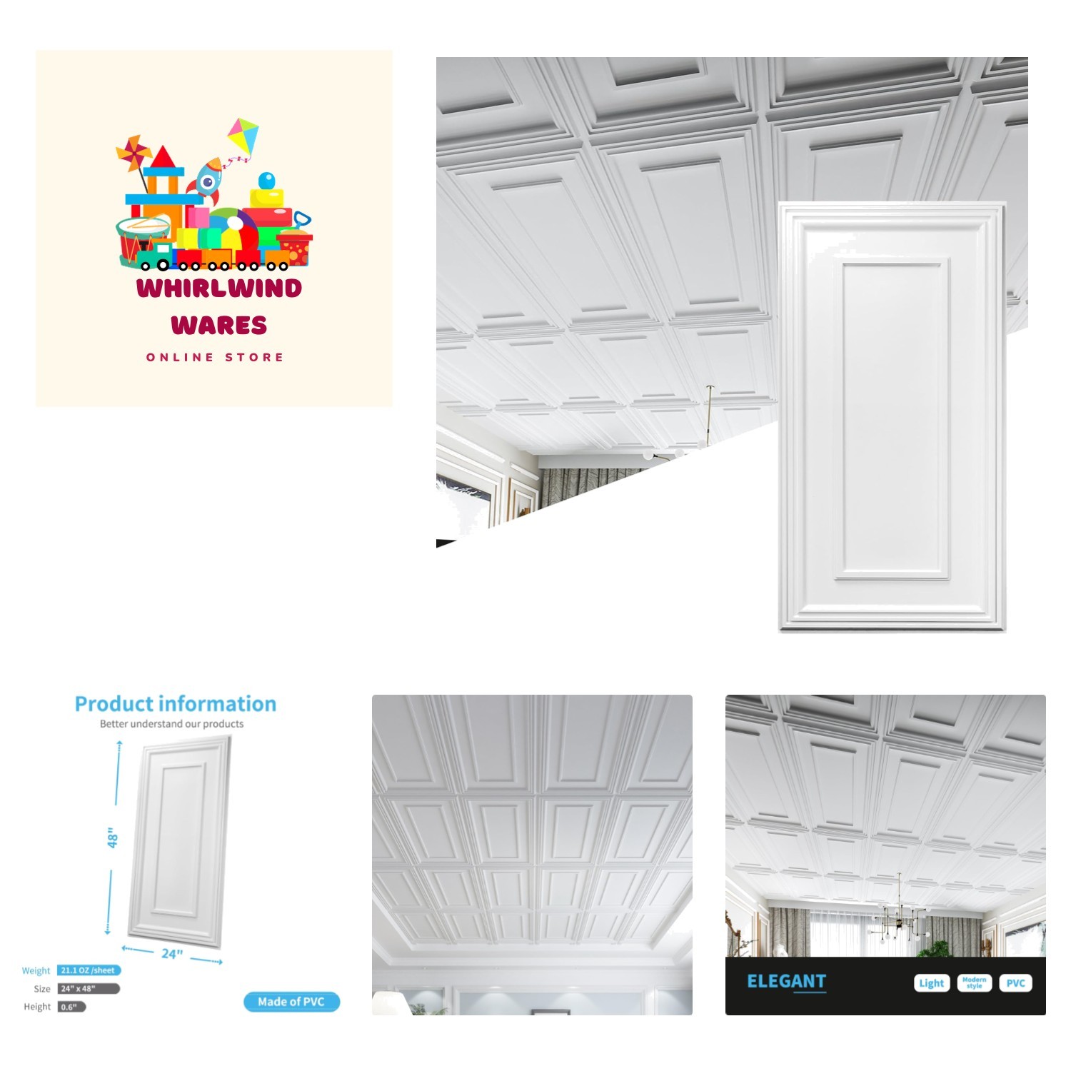Durable Water-Resistant Drop Ceiling Tiles, 96 Square Feet Coverage, 12-Pack