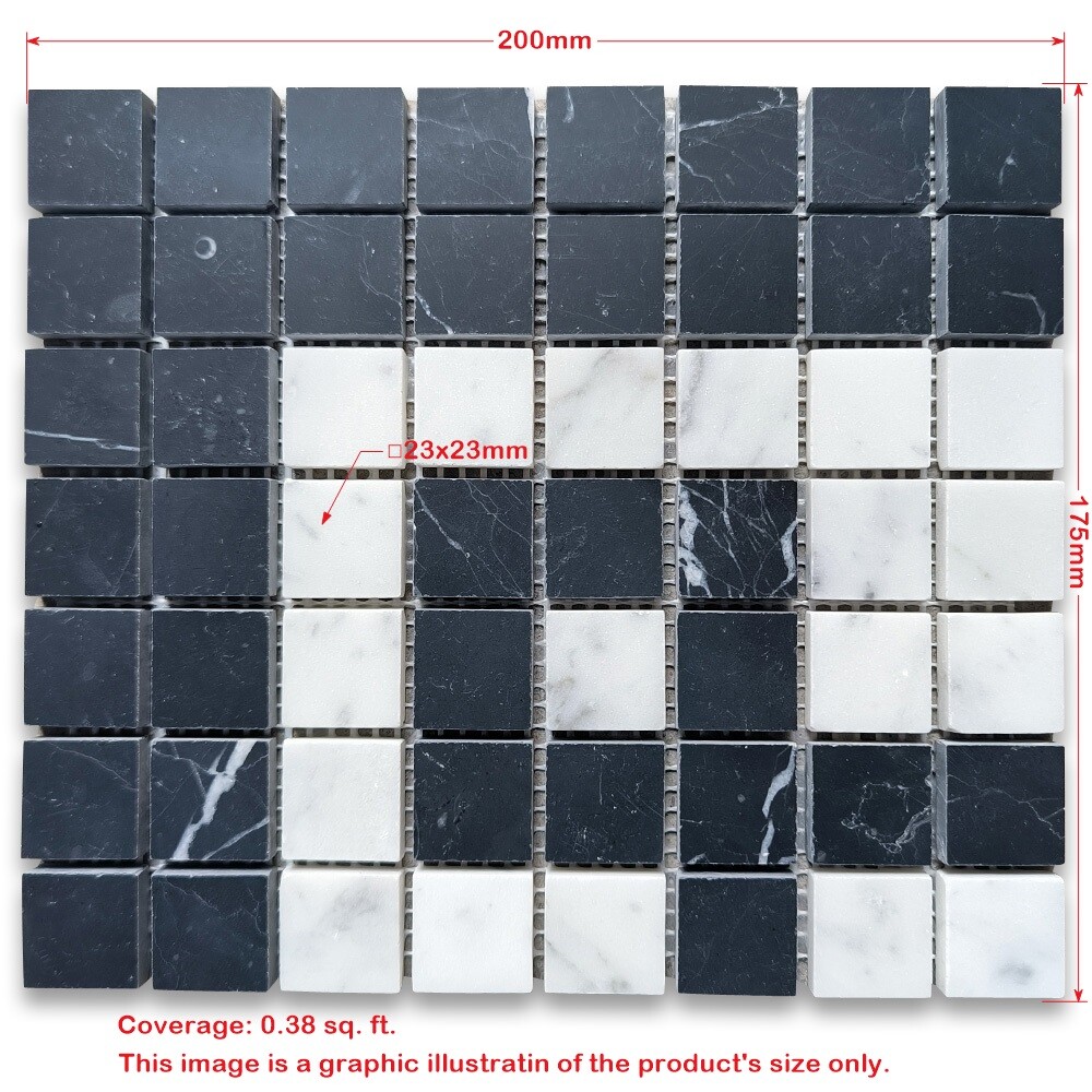 C24C2XH Carrara White Marble Greek Key Mosaic Corner Tile Nero Black Honed