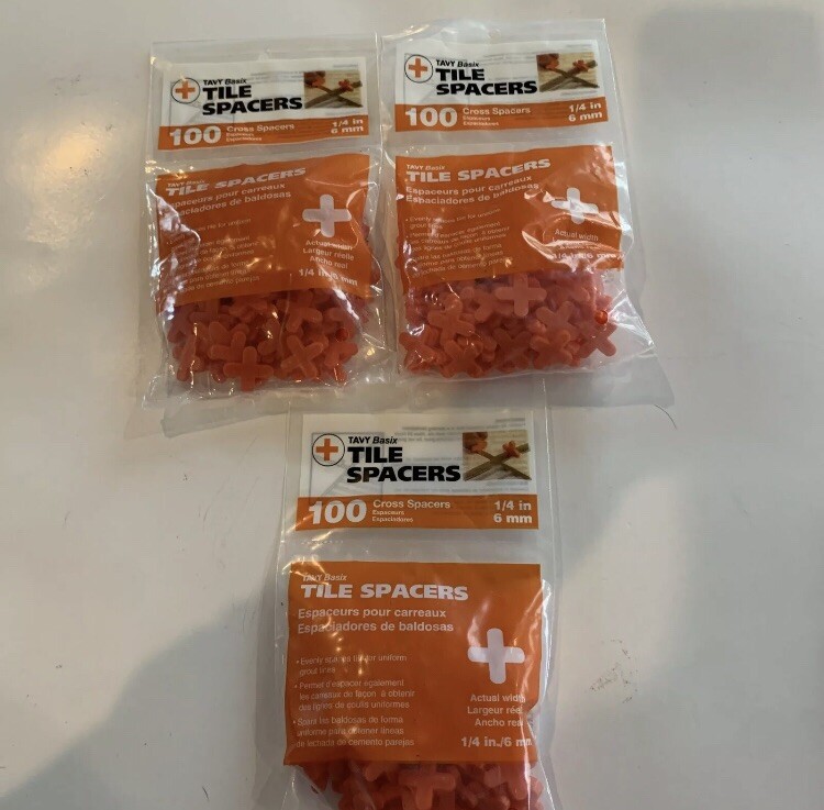 TAVY Basix Cross Tile Spacers, 3 packs (300) ~ 1/4in 6mm ( 3 x 100 pieces ) New