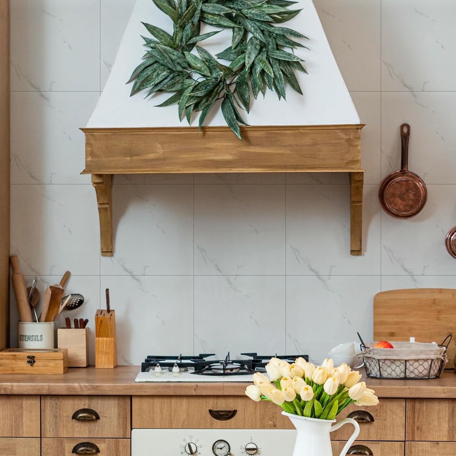 Easy to Install Glossy White Marble Backsplash – Peel and Stick 12×12 Tiles