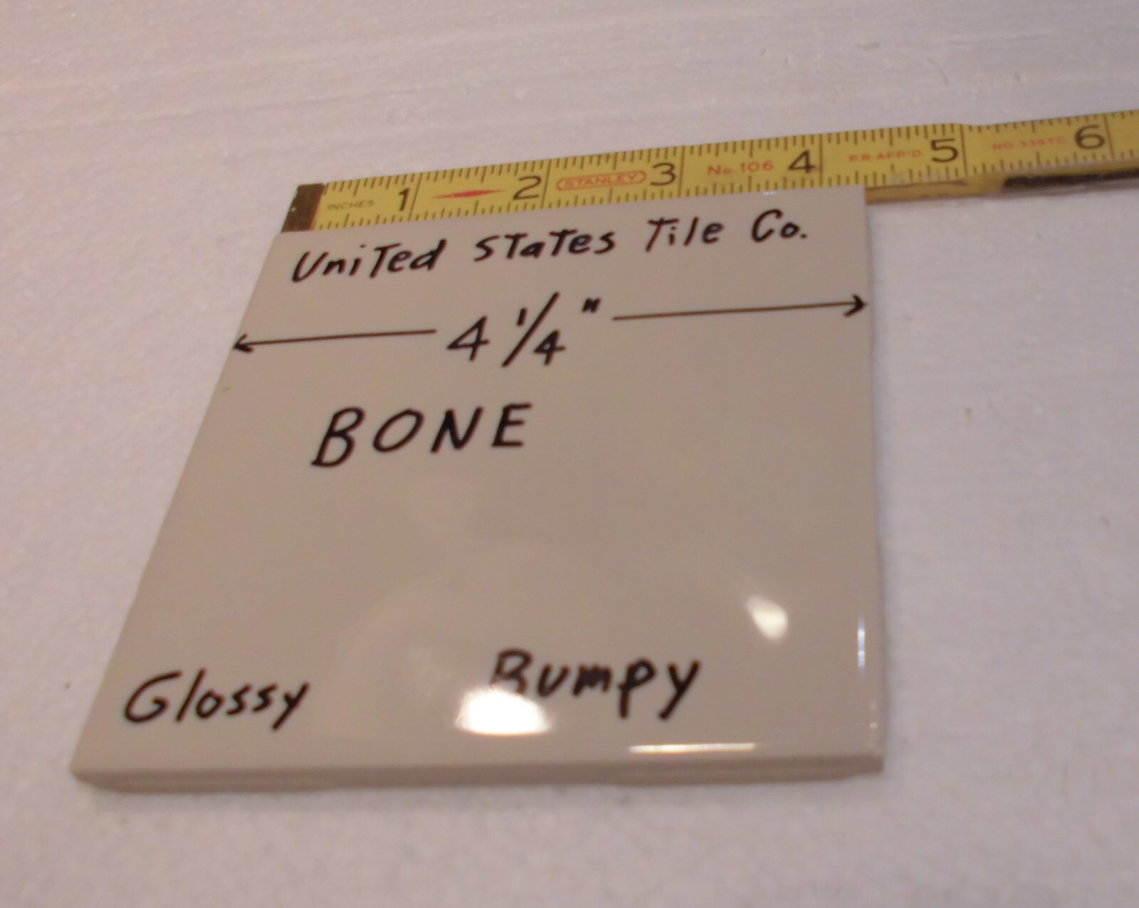 1 pc. Glossy Ceramic Tile *Bone Color* 4-1/4″ New Stock, Large Bumps