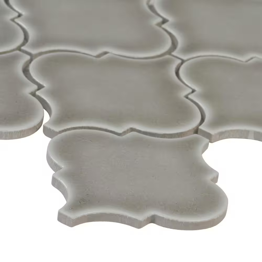 Dove Gray Arabesque 11 In. X 15 In. Crackled Glossy Ceramic Mosaic Kitchen & Bat
