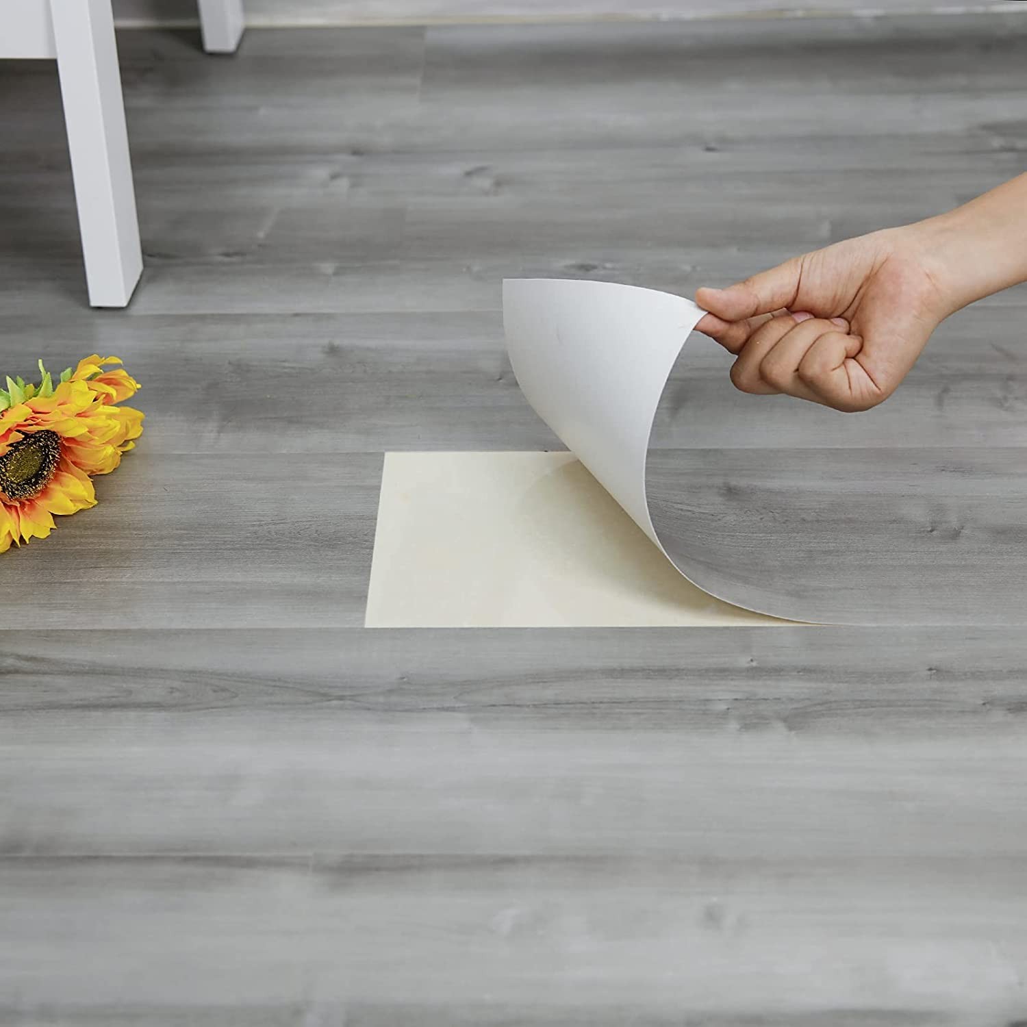 Peel Stick Floor Tile 10 Pack 15 Sq.Ft Natural Grey Wood Grain Vinyl Flooring