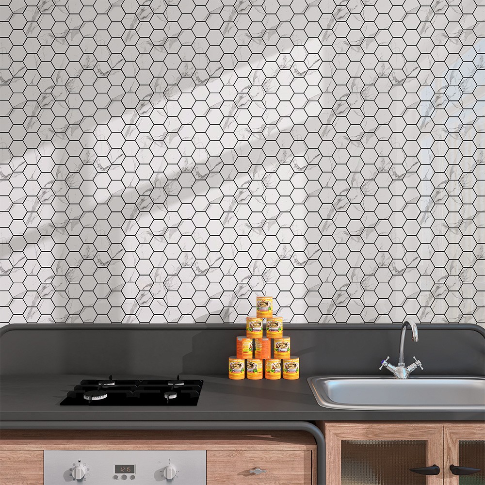 20pc Tiles Plaza Backsplash Tile for Kitchen Peel and Stick White Hexagon Marble