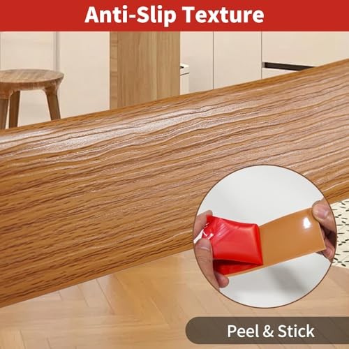 Vinyl Floor Transition Strip Self Adhesive 2 2 in，20 FT Light brown wood grain