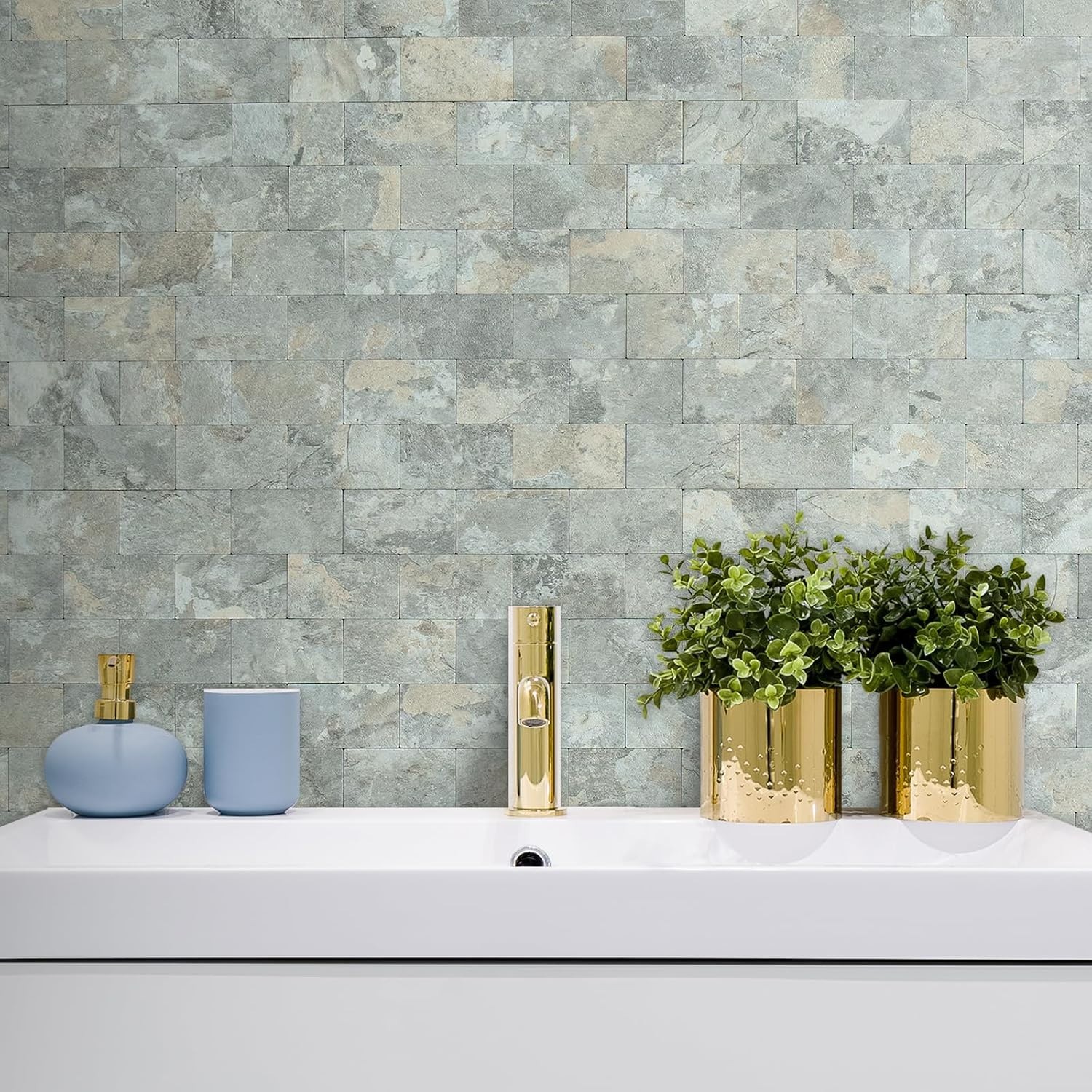 1 Sheet Grey Brown Slate Thick PVC Peel and Stick Backsplash Wall Tiles, 12″x…
