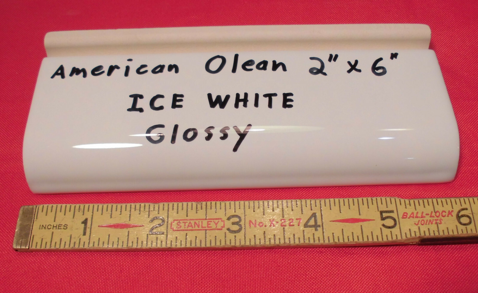 6 pcs. *Glossy Ice White* 2″ X 6″ X 5/8″ Ceramic Radius Bullnose Tiles; NEW