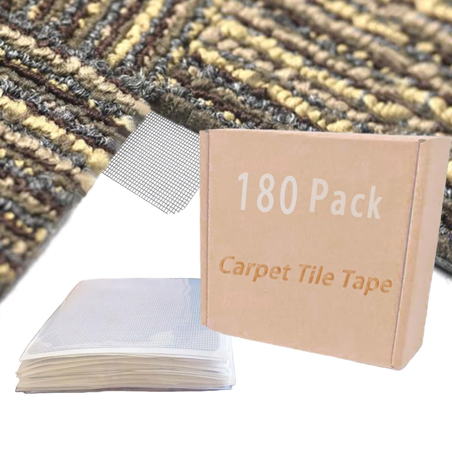 Carpet Tile Adhesive Connectors for Floating Floors – 4″ x 4″ (180-Pack)