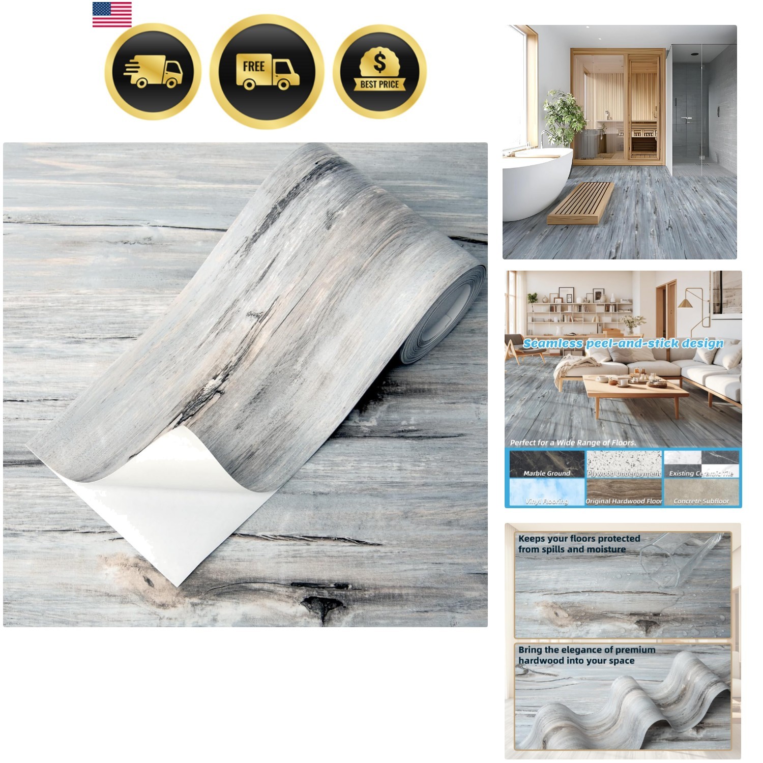 15 Sq.ft Peel and Stick Floor Tiles, 10Pcs Luxury Vinyl Plank Flooring Wood L…