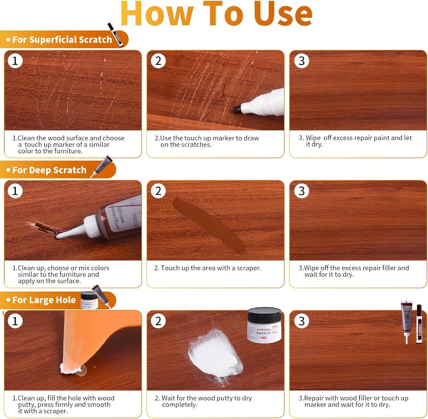 Wood Floor Scratch Repair Kit – 39pcs Furniture Repair Set for Hardwood Laminate