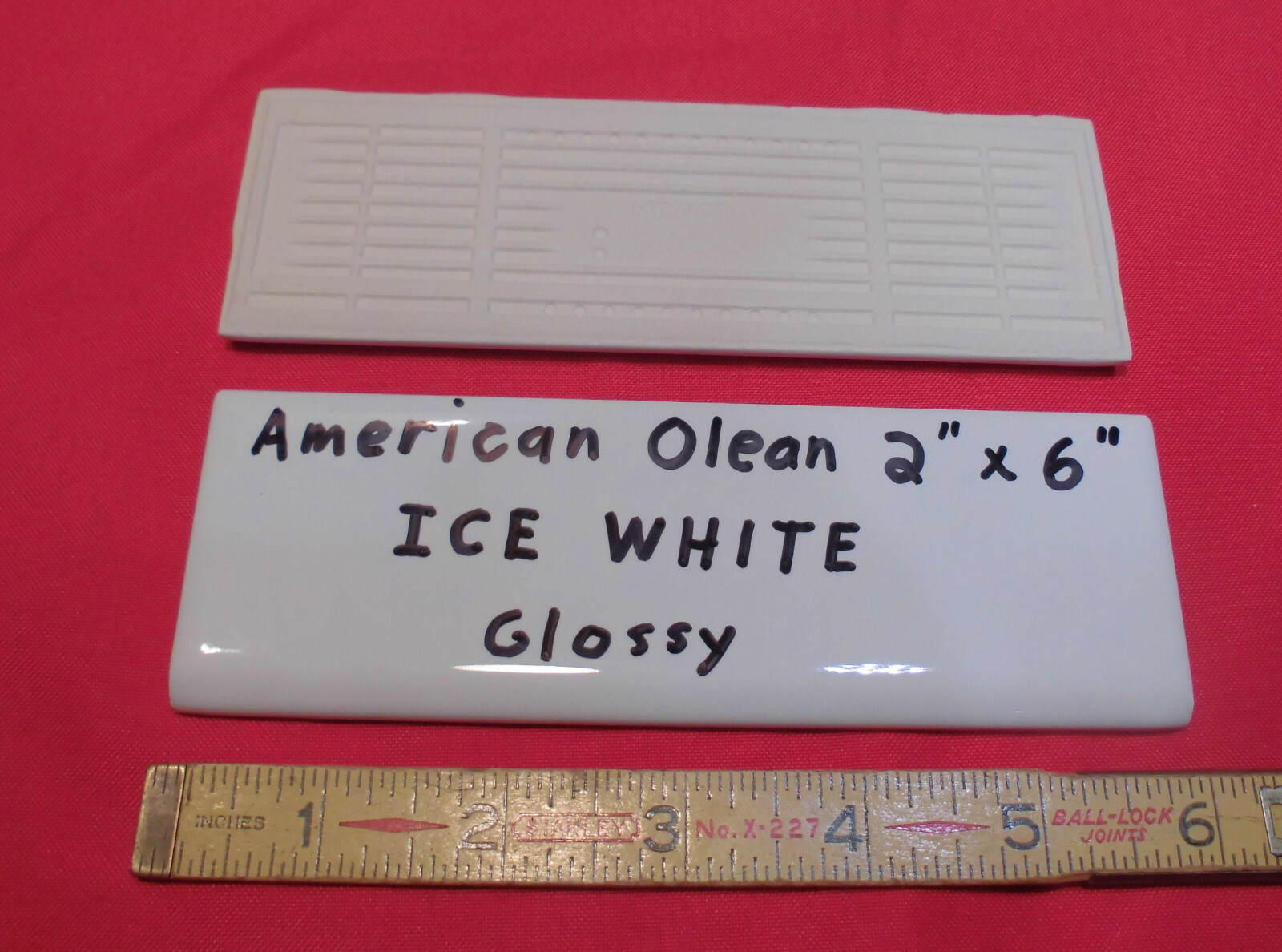 12 pcs. *Glossy Ice White* 2″ X 6″ Bullnose Ceramic Tiles; American Olean, New