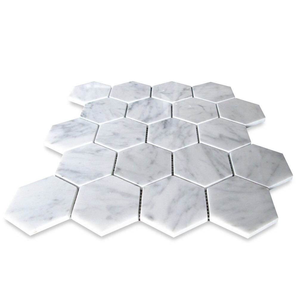 C33XP Carrara White Venato Marble 3″ Hexagon Mosaic Wall Floor Tile Polished
